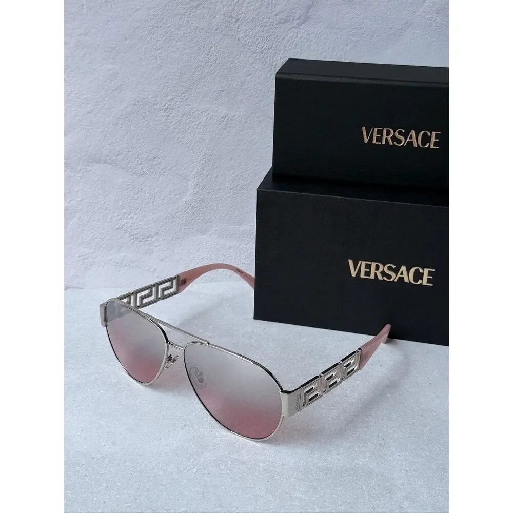 NEW Versace VE2289 Aviator Sunglasses in Silver Pink Mirror